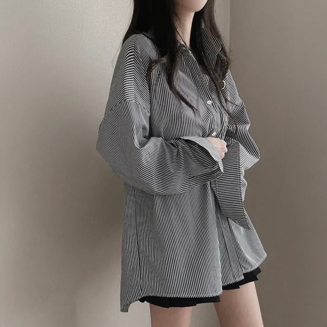 2026 이른 봄 한국 chic 빅 사이즈 핀 스트라이프 면 린넨 캐주얼 여성 셔츠 다용도 제비꼬리 셔츠 상세 이미지 4