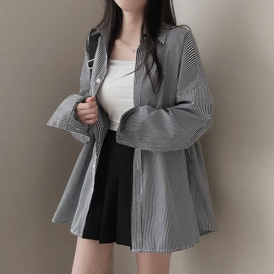 2026 이른 봄 한국 chic 빅 사이즈 핀 스트라이프 면 린넨 캐주얼 여성 셔츠 다용도 제비꼬리 셔츠 상세 이미지 7