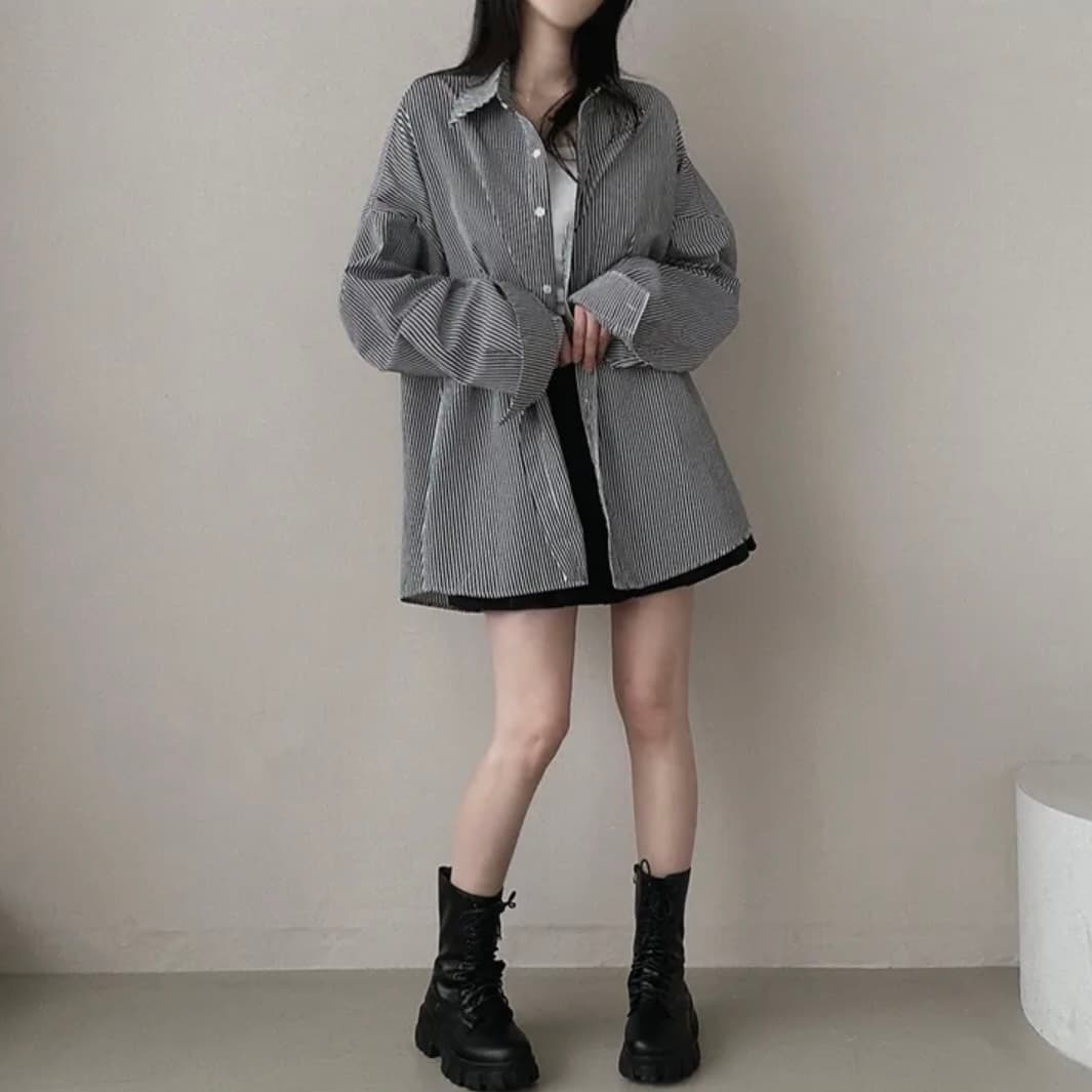 2026 이른 봄 한국 chic 빅 사이즈 핀 스트라이프 면 린넨 캐주얼 여성 셔츠 다용도 제비꼬리 셔츠 상세 이미지 8