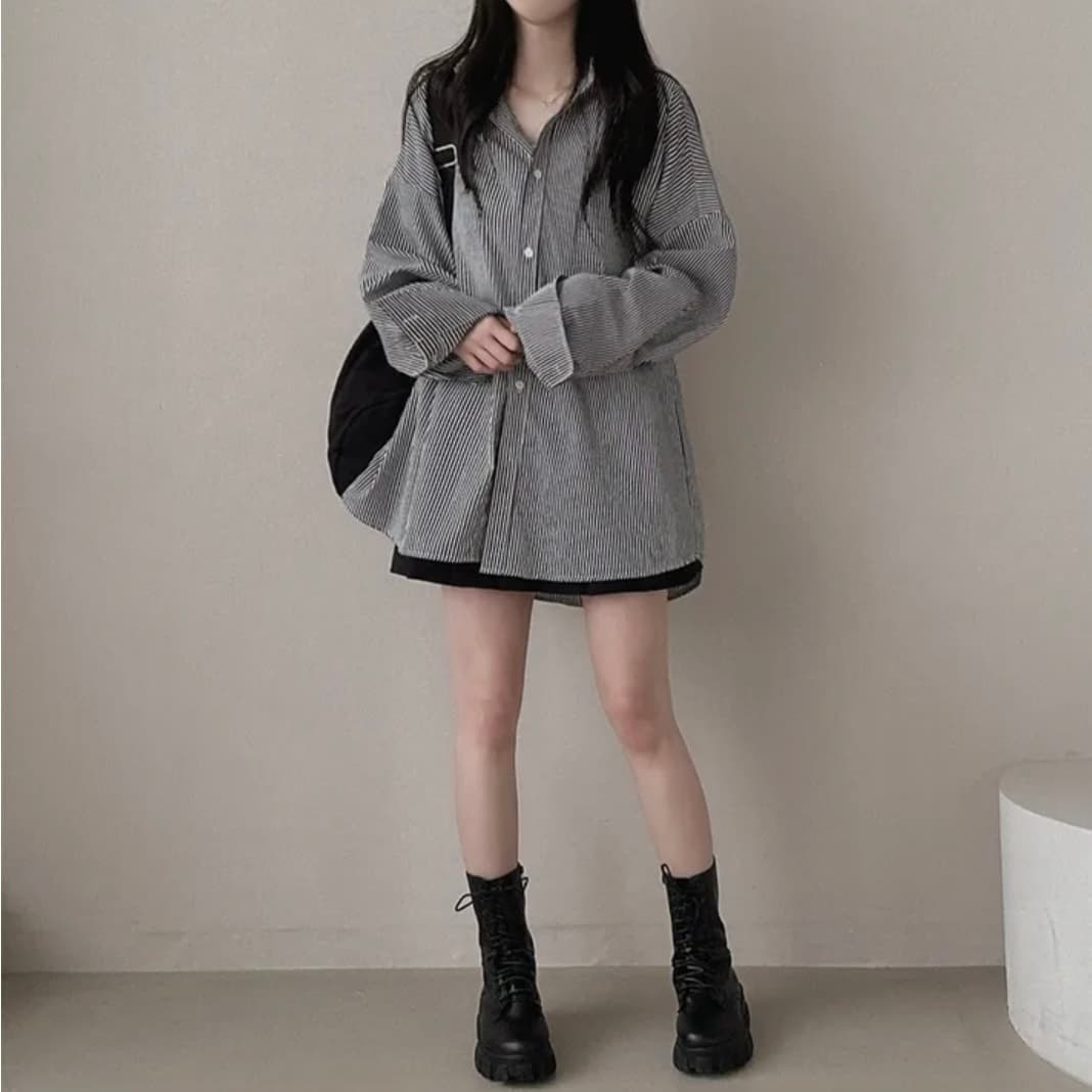 2026 이른 봄 한국 chic 빅 사이즈 핀 스트라이프 면 린넨 캐주얼 여성 셔츠 다용도 제비꼬리 셔츠 상세 이미지 9