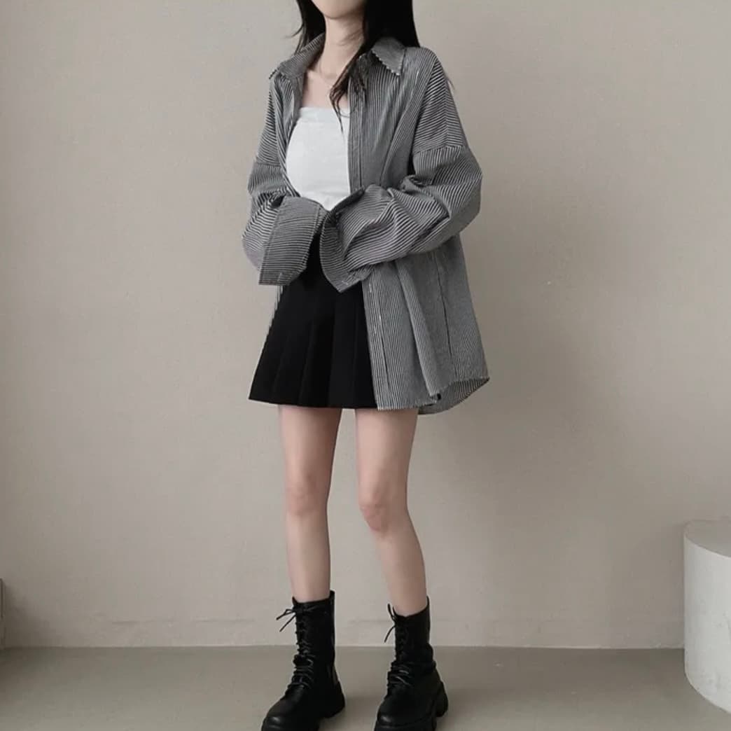 2026 이른 봄 한국 chic 빅 사이즈 핀 스트라이프 면 린넨 캐주얼 여성 셔츠 다용도 제비꼬리 셔츠 상세 이미지 12