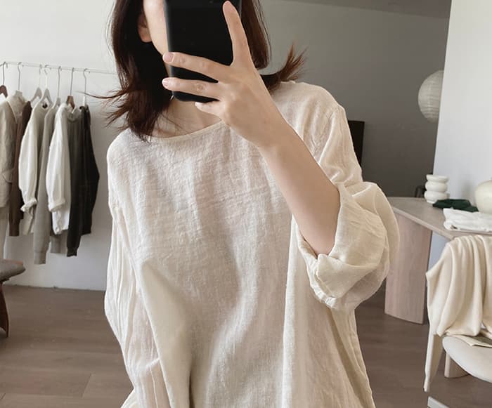 이른 가을 새로운 빅 사이즈 라운드 넥 셔츠 루즈핏 빅 사이즈 슬림해 보이는 미니멀리즘 작은 대중 디자인 센스 연령 감소 라미 맨위 상세 이미지 6