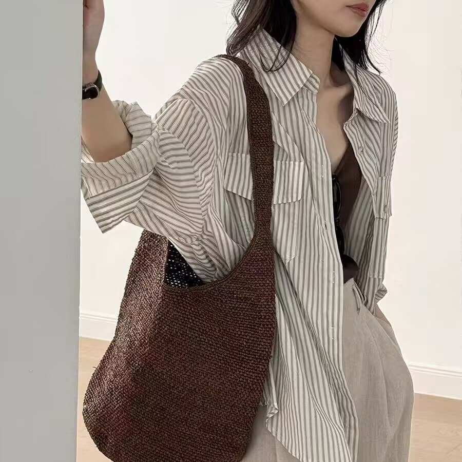 있음 선적 이른 가을 스트라이프 셔츠 빛 럭셔리 고급 센스 항구 바람 레트로 루즈핏 품격 맨위 캐주얼 긴팔 셔츠 이미지 2