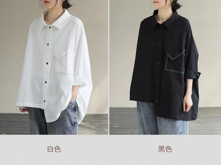 가을 의상 새로운 일본 고급 대외 무역 수출 빅 사이즈 루즈핏 단색 셔츠 지방 mm 다용도 캐주얼 셔츠 상세 이미지 2