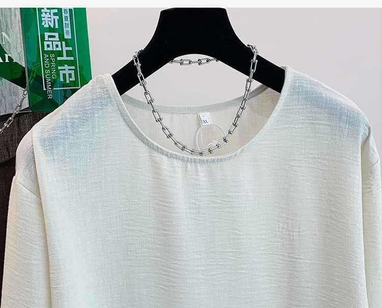 실사 새로운 라운드 넥 셔츠 루즈핏 빅 사이즈 슬림해 보이는 미니멀리즘 작은 대중 디자인 센스 연령 감소 라미 맨위 상세 이미지 15