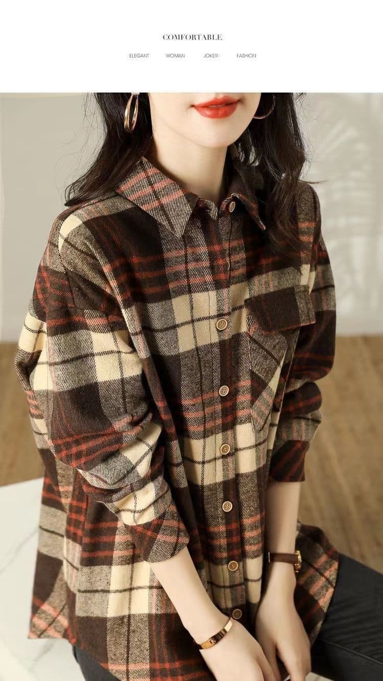 가을 의상 새로운 다용도 레트로 체크무늬 스택 착용 셔츠 루즈핏 캐주얼 셔츠 상세 이미지 11