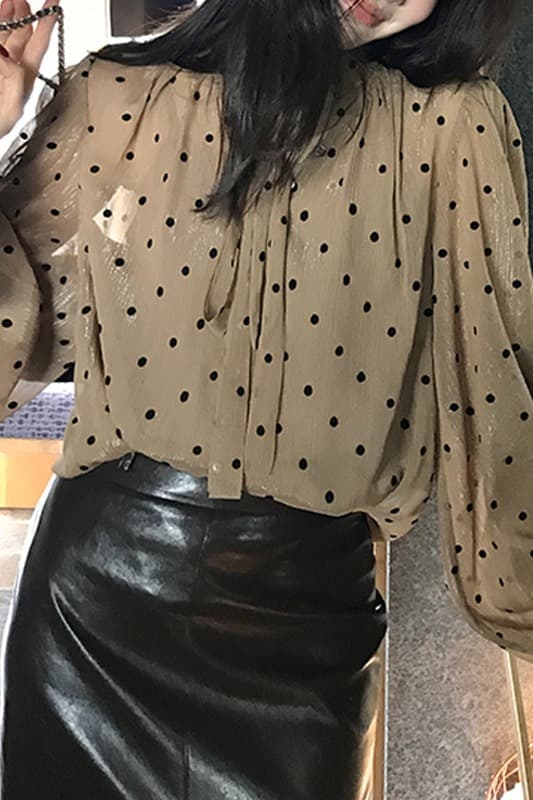 용 안녕하세요. 어린이 봄 드레스 새로운 프랑스식 우아함 레트로 도트 무늬 리본 루즈핏 슬림해 보이는 셔츠 부드러운 바람 긴팔 맨위 이미지 6