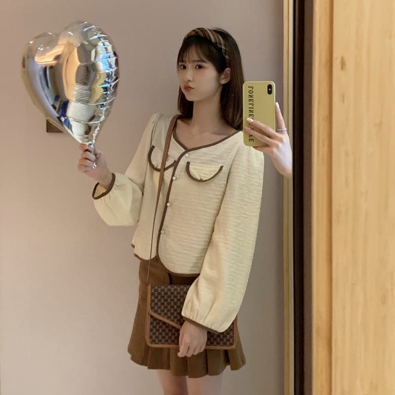 2026 이른 가을 새로운 실사 빅 사이즈 여성 의류 지방 mm 프랑스식 디자인 센스 배색 셔츠 맨위 m-4xl200 근 상세 이미지 6