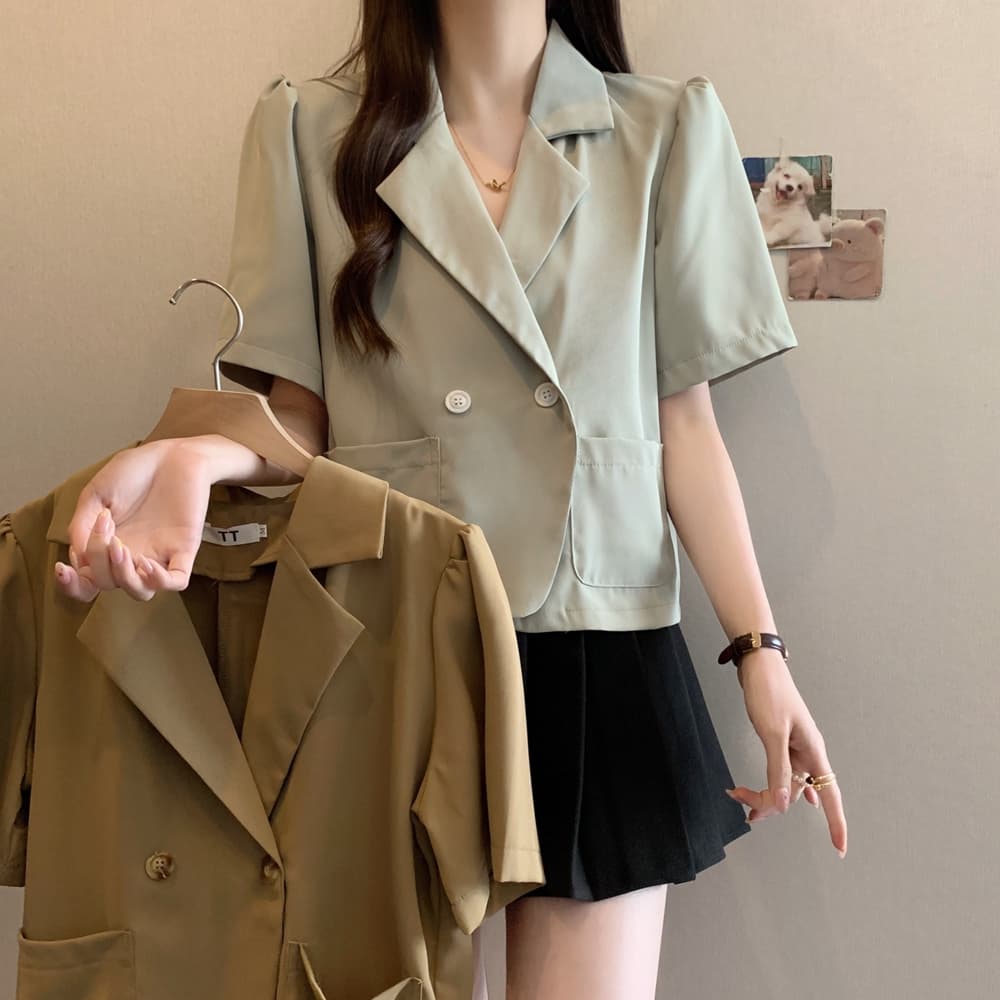 실사 여름 드레스 빅 사이즈 블레이저 폴로 칼라 루즈핏 거품 소매 쇼트 스타일 정장 맨위 m 4xl 200 kg 이미지 5