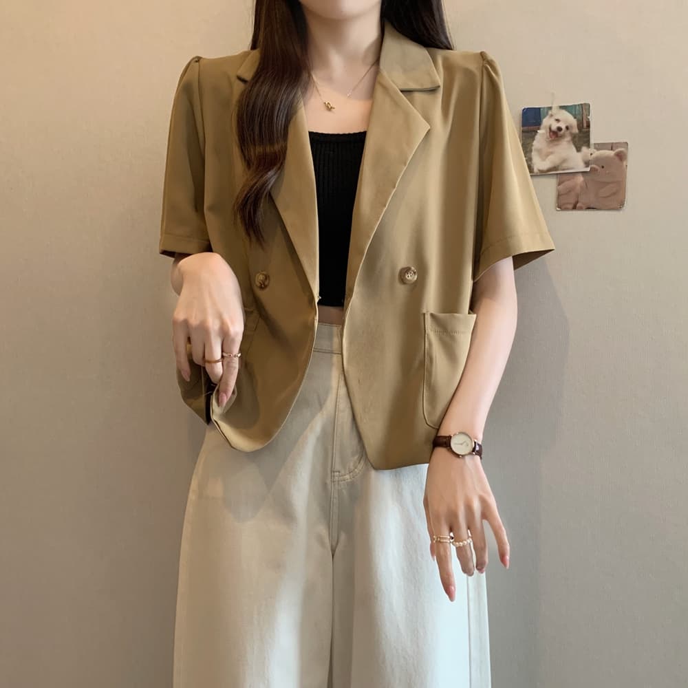 실사 여름 드레스 빅 사이즈 블레이저 폴로 칼라 루즈핏 거품 소매 쇼트 스타일 정장 맨위 m 4xl 200 kg 이미지 4
