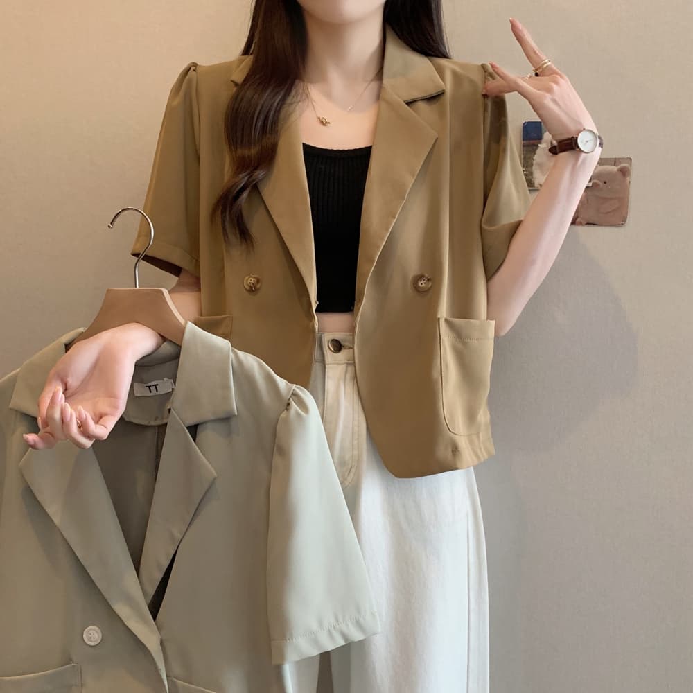 실사 여름 드레스 빅 사이즈 블레이저 폴로 칼라 루즈핏 거품 소매 쇼트 스타일 정장 맨위 m 4xl 200 kg 이미지 3