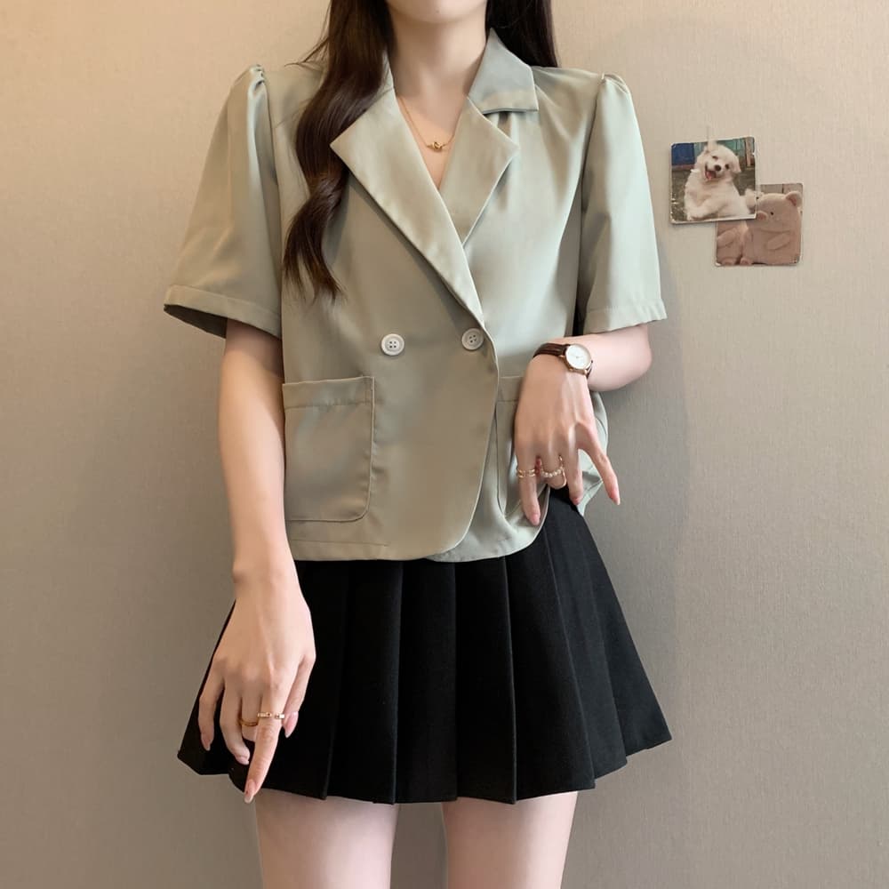 실사 여름 드레스 빅 사이즈 블레이저 폴로 칼라 루즈핏 거품 소매 쇼트 스타일 정장 맨위 m 4xl 200 kg 상세 이미지 3