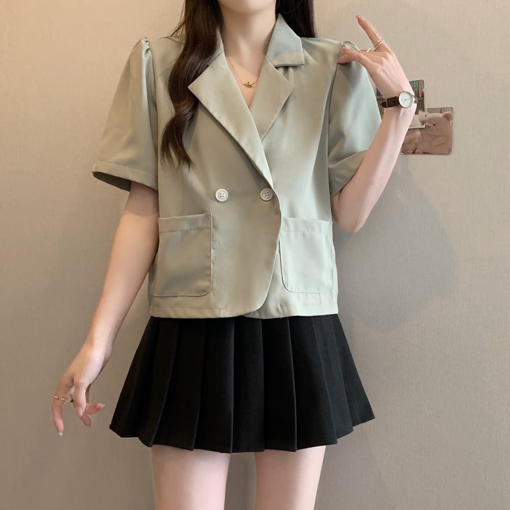 실사 여름 드레스 빅 사이즈 블레이저 폴로 칼라 루즈핏 거품 소매 쇼트 스타일 정장 맨위 m 4xl 200 kg 상세 이미지 4
