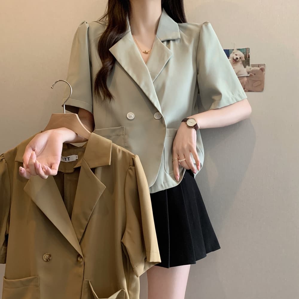 실사 여름 드레스 빅 사이즈 블레이저 폴로 칼라 루즈핏 거품 소매 쇼트 스타일 정장 맨위 m 4xl 200 kg 상세 이미지 7