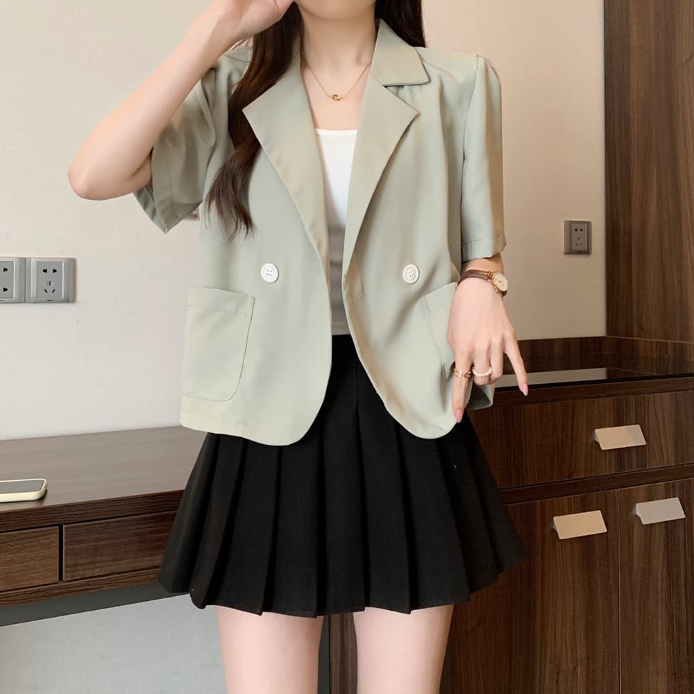 실사 여름 드레스 빅 사이즈 블레이저 폴로 칼라 루즈핏 거품 소매 쇼트 스타일 정장 맨위 m 4xl 200 kg 상세 이미지 8