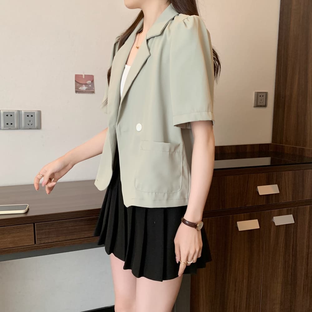 실사 여름 드레스 빅 사이즈 블레이저 폴로 칼라 루즈핏 거품 소매 쇼트 스타일 정장 맨위 m 4xl 200 kg 상세 이미지 9