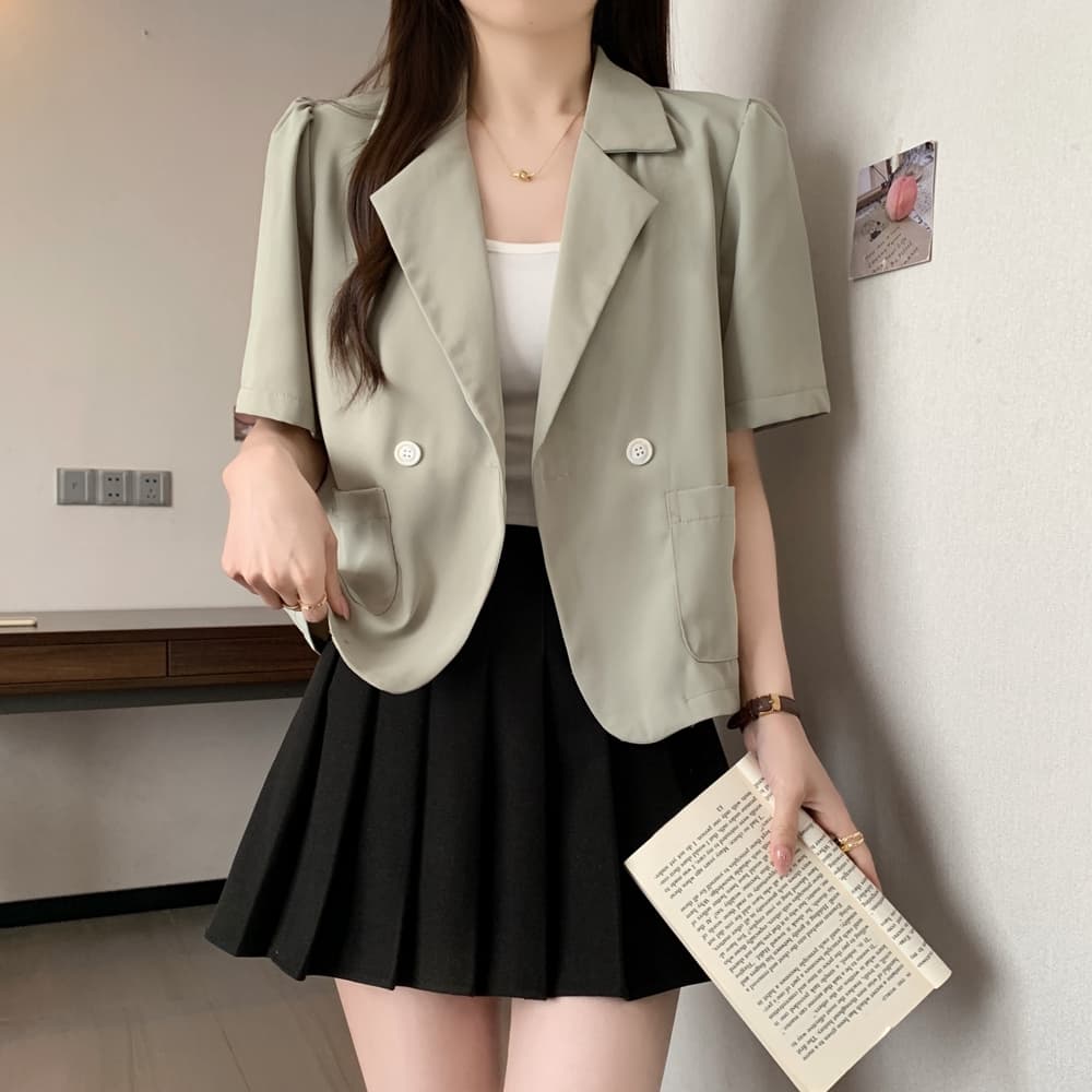 실사 여름 드레스 빅 사이즈 블레이저 폴로 칼라 루즈핏 거품 소매 쇼트 스타일 정장 맨위 m 4xl 200 kg 상세 이미지 10
