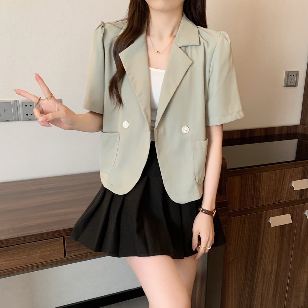 실사 여름 드레스 빅 사이즈 블레이저 폴로 칼라 루즈핏 거품 소매 쇼트 스타일 정장 맨위 m 4xl 200 kg 상세 이미지 11