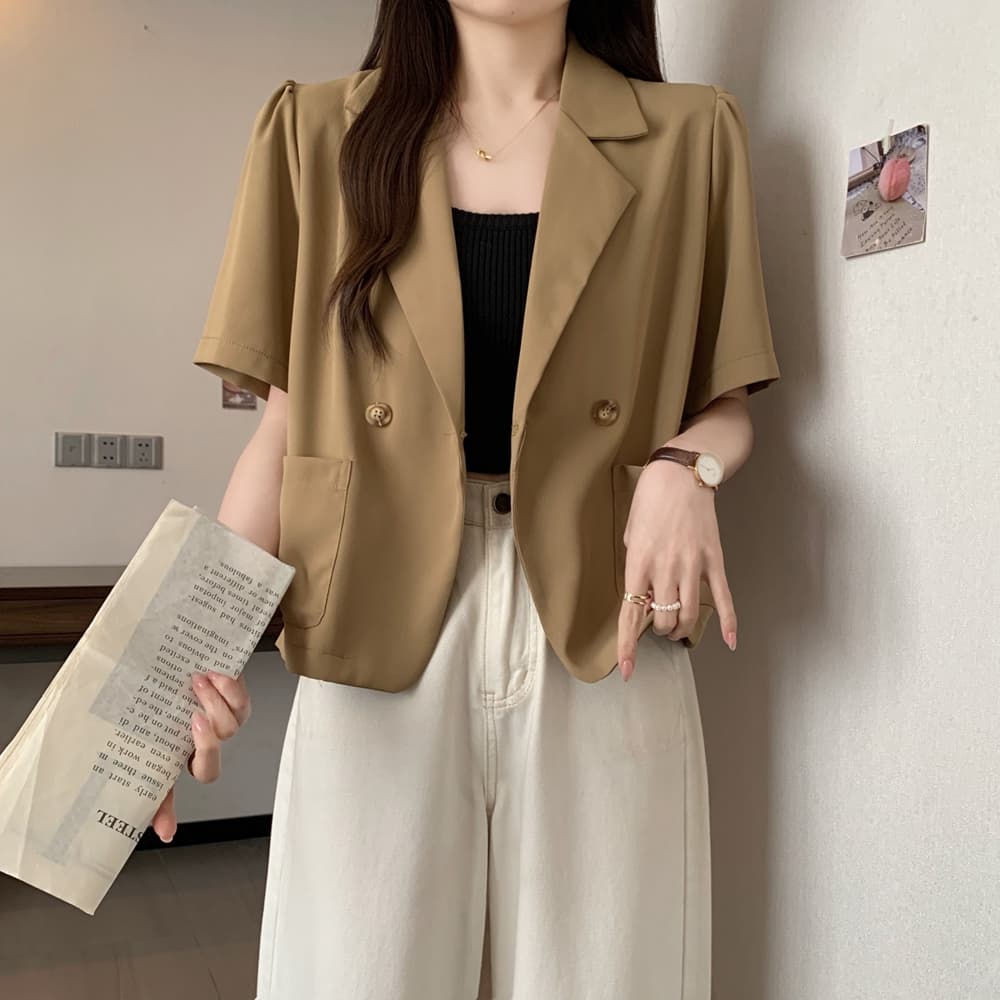 실사 여름 드레스 빅 사이즈 블레이저 폴로 칼라 루즈핏 거품 소매 쇼트 스타일 정장 맨위 m 4xl 200 kg 상세 이미지 16