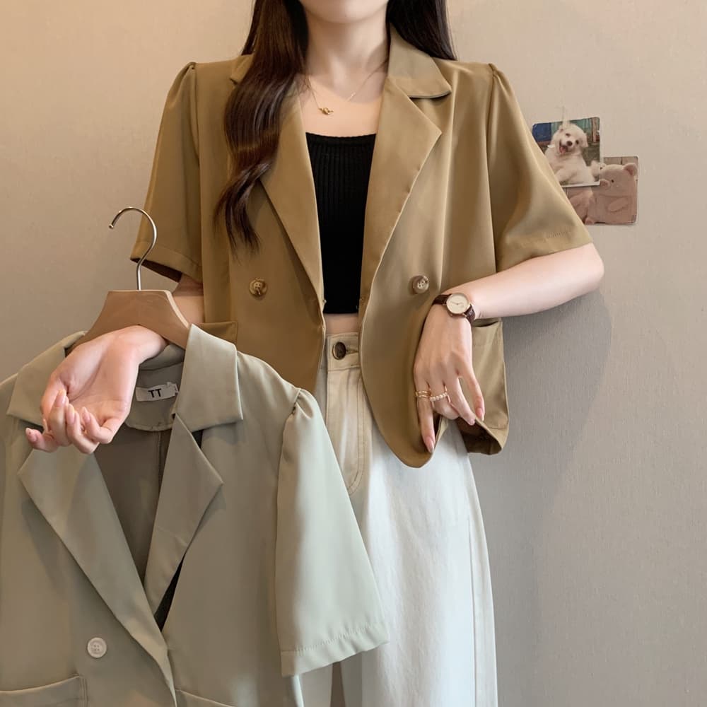 실사 여름 드레스 빅 사이즈 블레이저 폴로 칼라 루즈핏 거품 소매 쇼트 스타일 정장 맨위 m 4xl 200 kg 상세 이미지 18