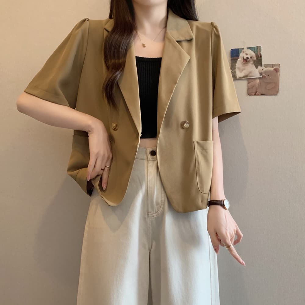 실사 여름 드레스 빅 사이즈 블레이저 폴로 칼라 루즈핏 거품 소매 쇼트 스타일 정장 맨위 m 4xl 200 kg 상세 이미지 20
