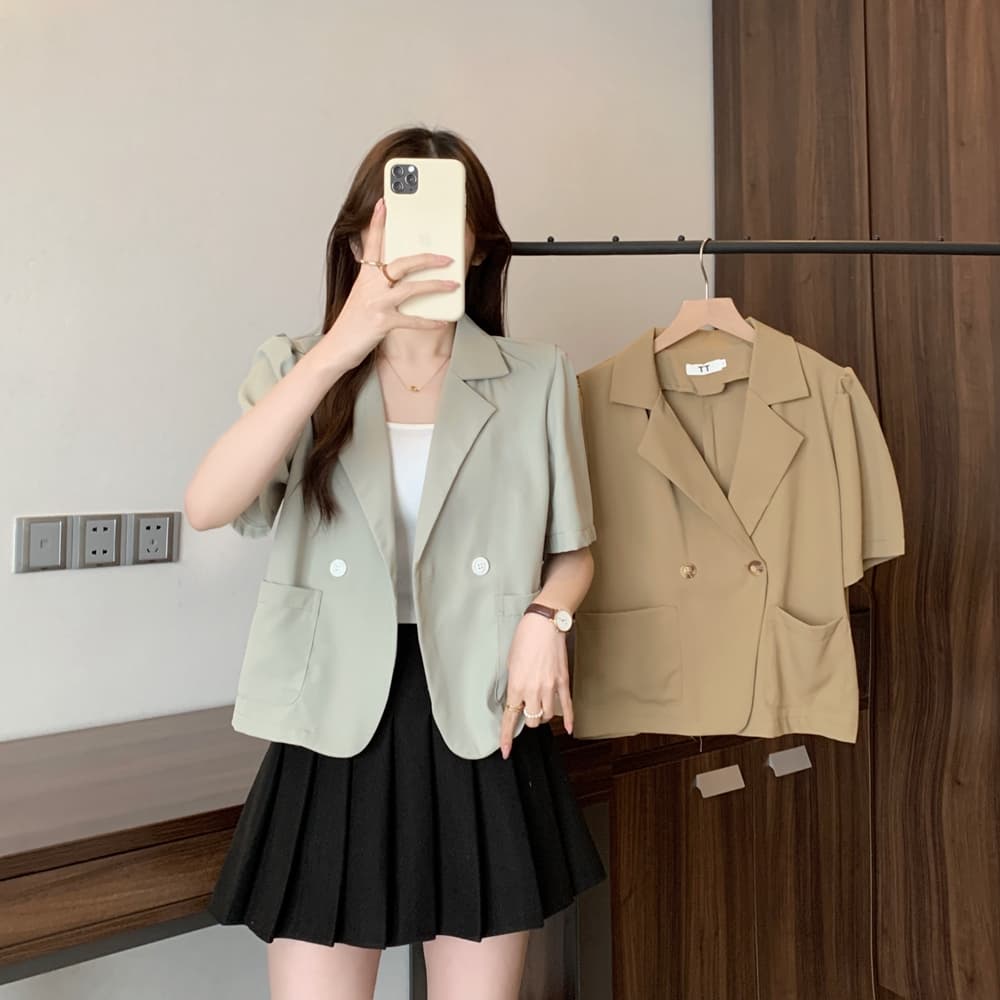 실사 여름 드레스 빅 사이즈 블레이저 폴로 칼라 루즈핏 거품 소매 쇼트 스타일 정장 맨위 m 4xl 200 kg 상세 이미지 23