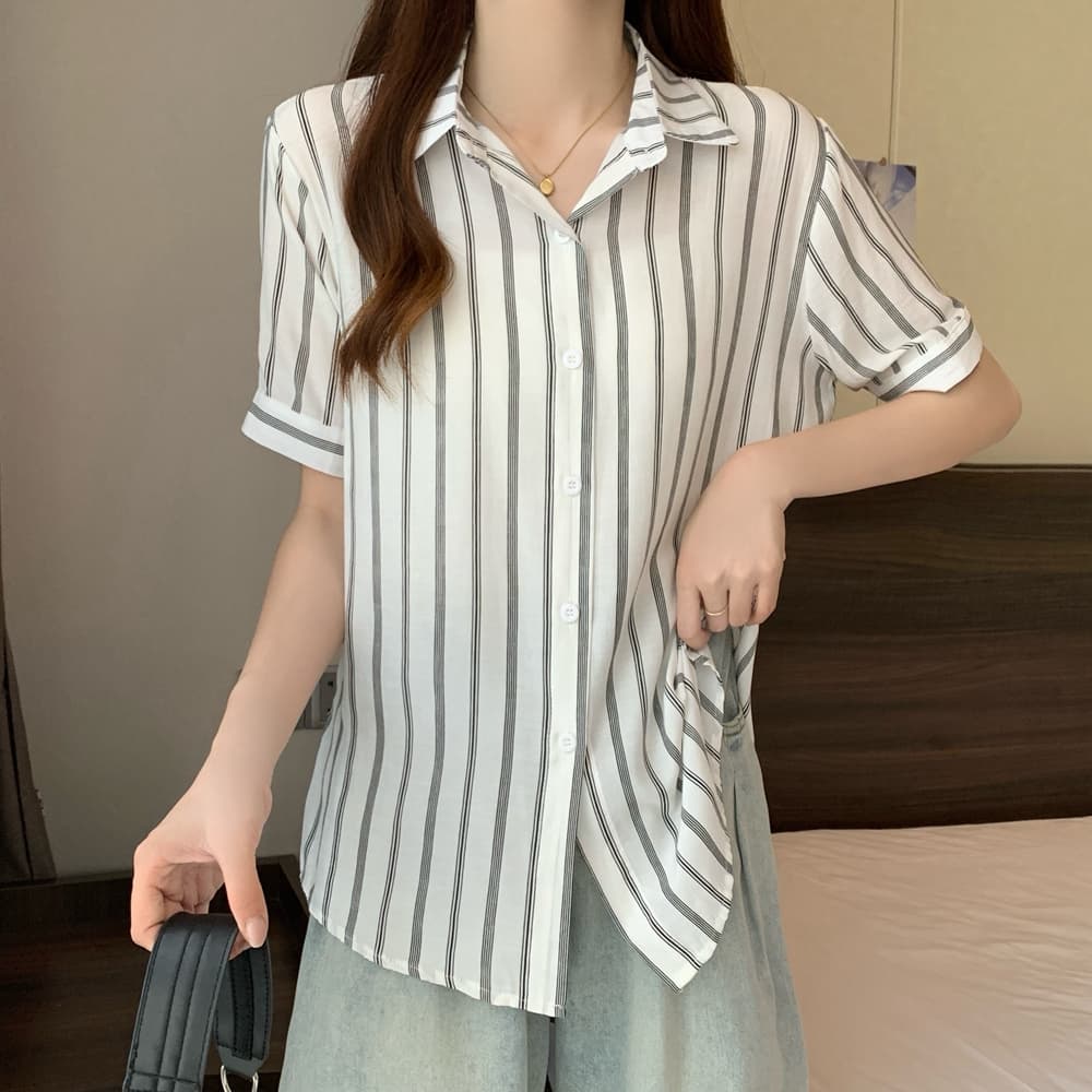 실사 여름 드레스 새로운 빅 사이즈 여성 의류 지방 mm 슬림해 보이는 반팔 셔츠 인사이드 가져 가라. 만나는 셔츠 m-4xl200 근 상세 이미지 30