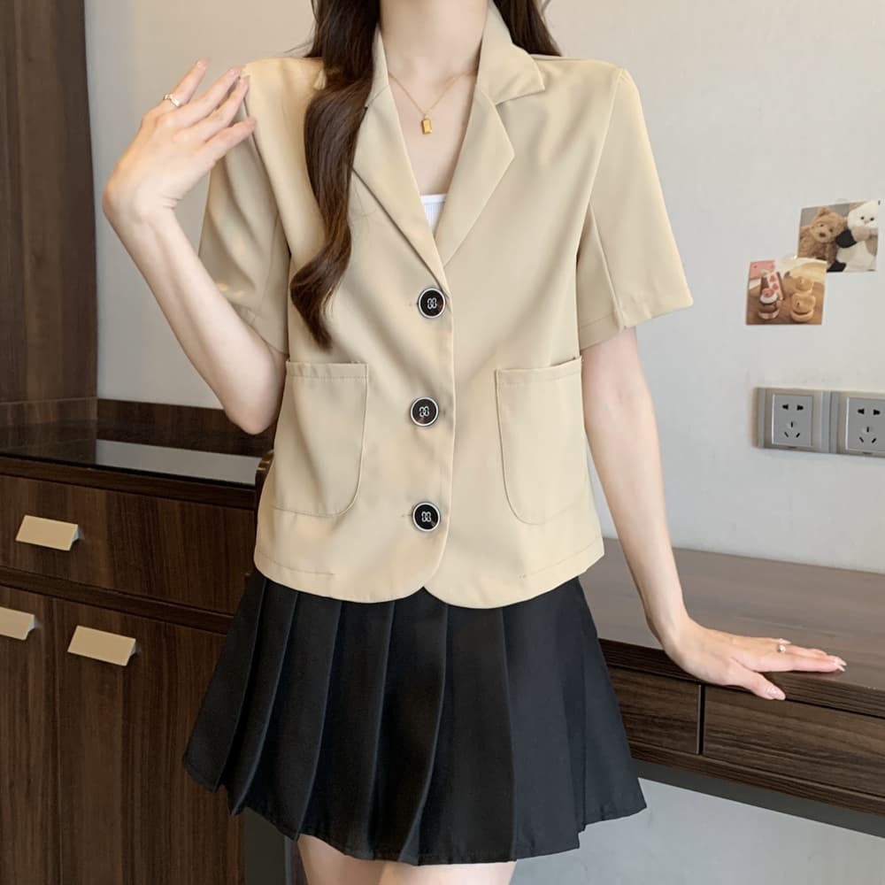 실사 한국 chic 폴로 칼라 세 버클 디자인 빅 사이즈 루즈핏 캐주얼 반팔 블레이저 m-4xl200 근 상세 이미지 9