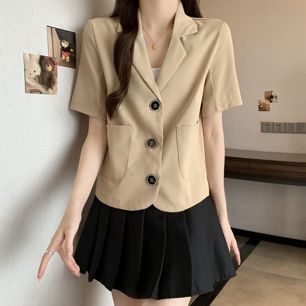 실사 한국 chic 폴로 칼라 세 버클 디자인 빅 사이즈 루즈핏 캐주얼 반팔 블레이저 m-4xl200 근 상세 이미지 11