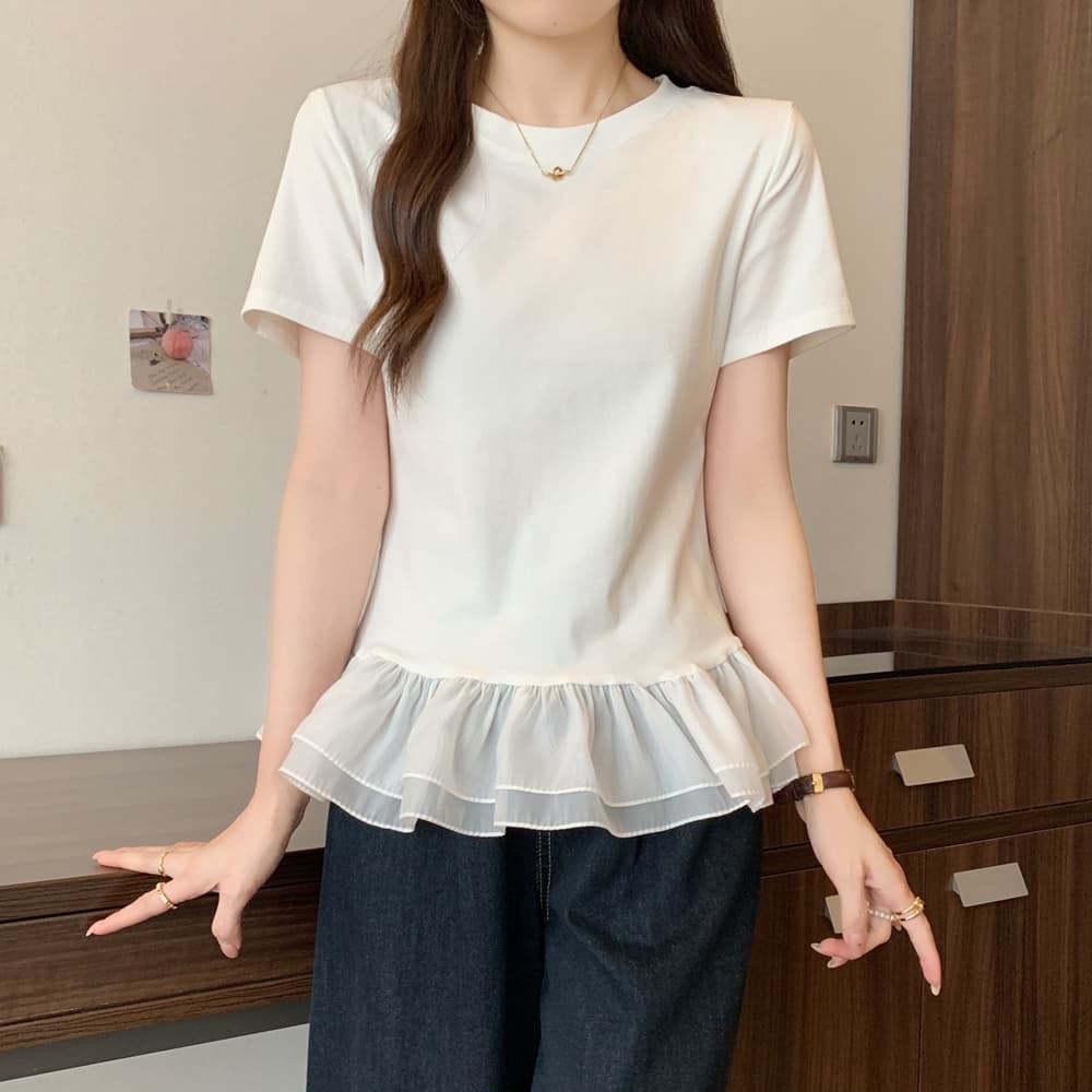 실사 여름 드레스 빅 사이즈 순면 퍼프 레이스 패치워크 반팔 티셔츠 몸매 가꾸기 맨위 m 4xl 200 kg 이미지 6