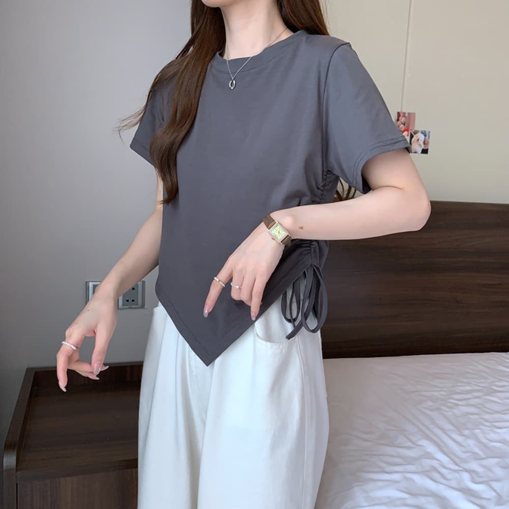 실사 폭발 다용도 여름 섹션 긍정적 인 어깨 티셔츠 여성 지방 mm 불규칙 반팔 티셔츠 맨위 m-4xl200 근 이미지 4