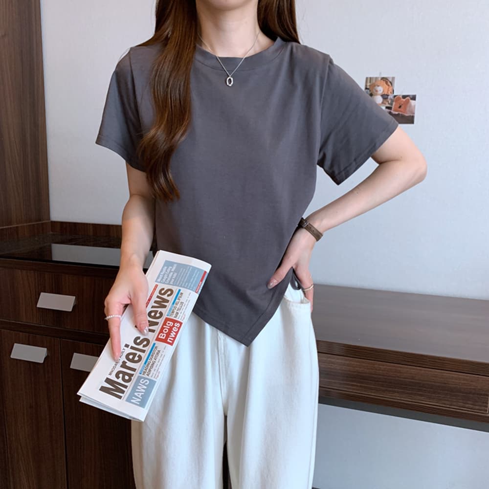 실사 폭발 다용도 여름 섹션 긍정적 인 어깨 티셔츠 여성 지방 mm 불규칙 반팔 티셔츠 맨위 m-4xl200 근 상세 이미지 6