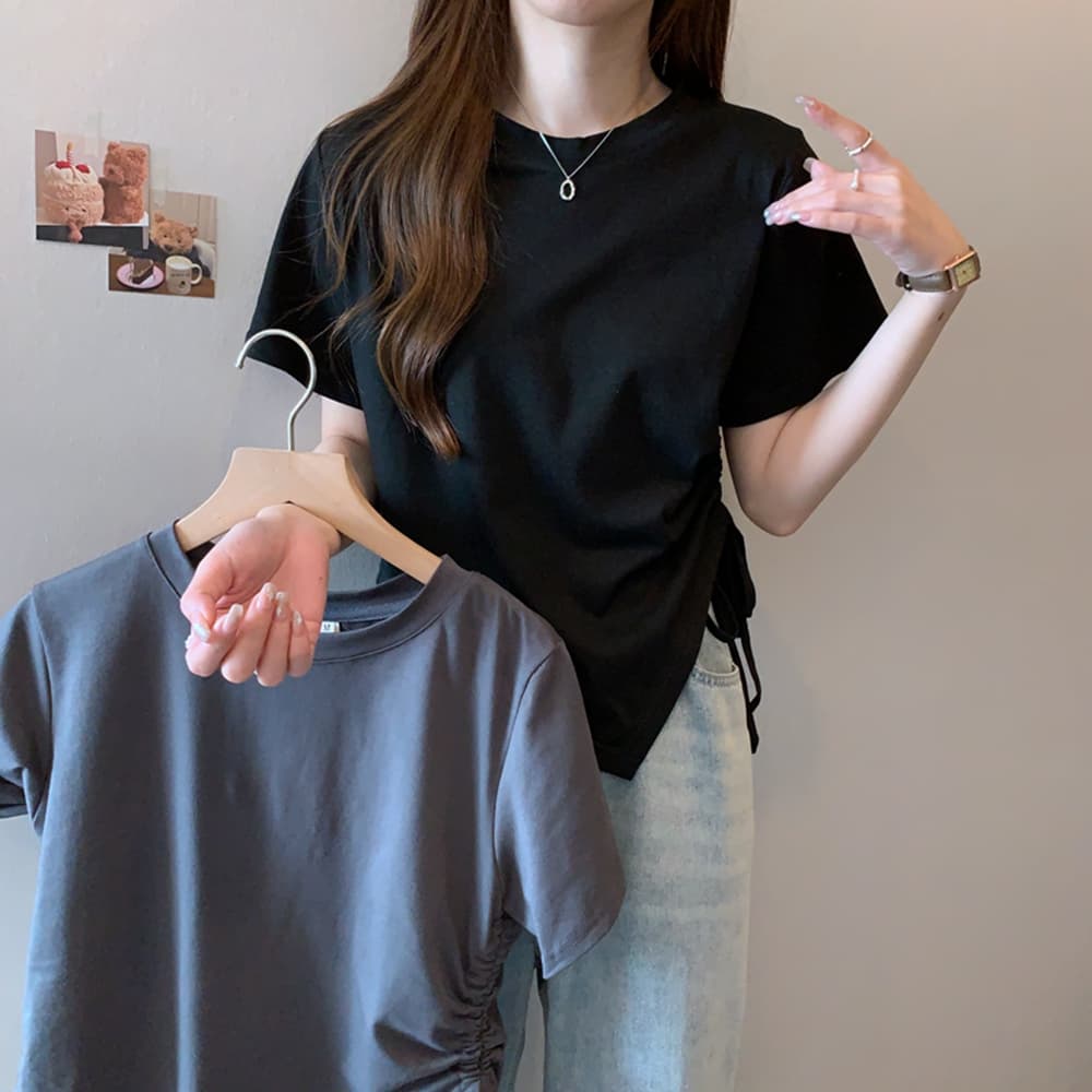 실사 폭발 다용도 여름 섹션 긍정적 인 어깨 티셔츠 여성 지방 mm 불규칙 반팔 티셔츠 맨위 m-4xl200 근 상세 이미지 11