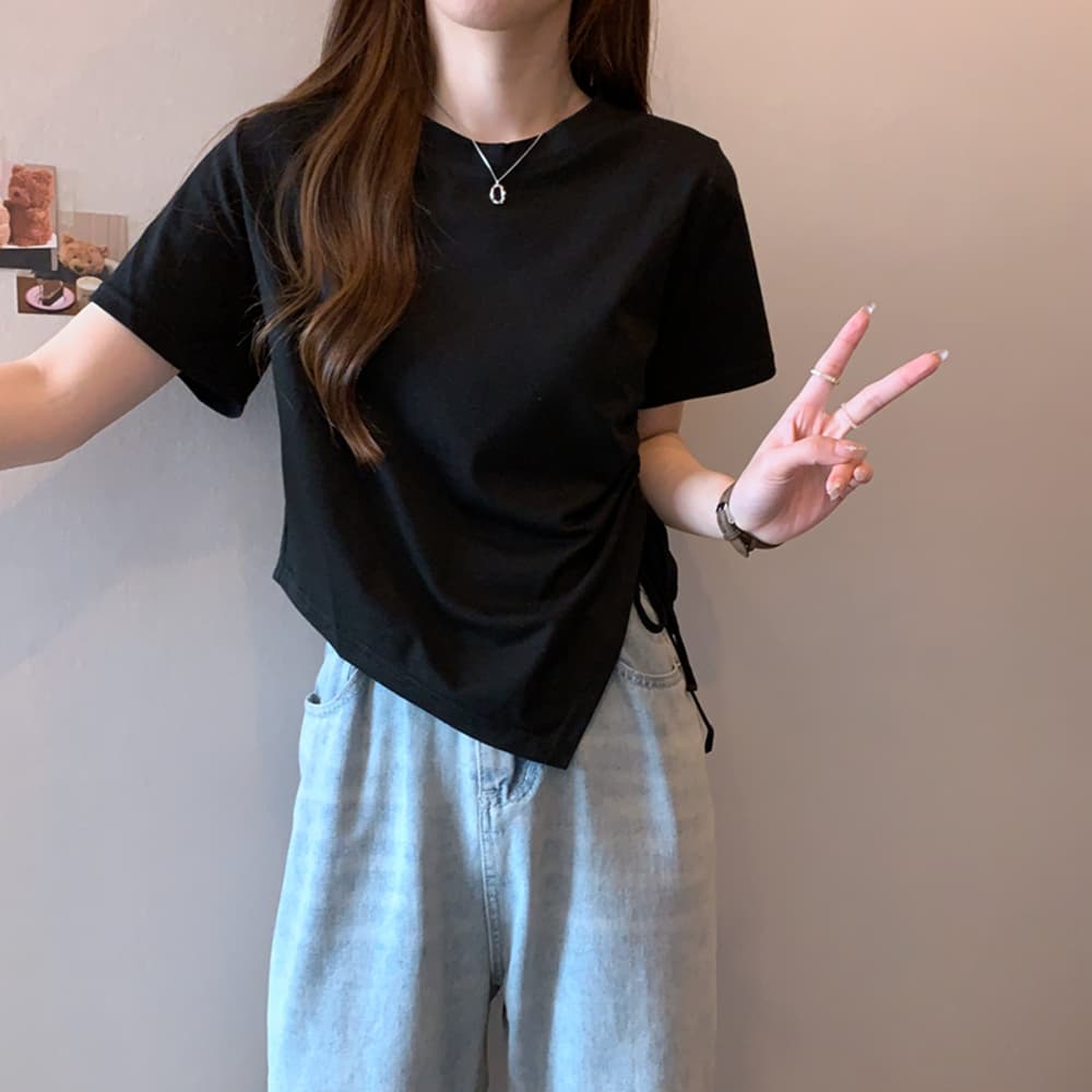 실사 폭발 다용도 여름 섹션 긍정적 인 어깨 티셔츠 여성 지방 mm 불규칙 반팔 티셔츠 맨위 m-4xl200 근 상세 이미지 13
