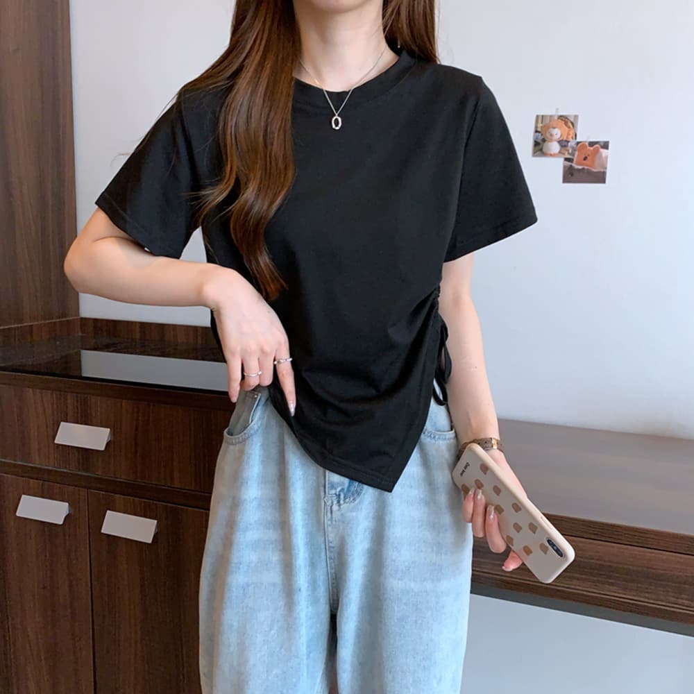 실사 폭발 다용도 여름 섹션 긍정적 인 어깨 티셔츠 여성 지방 mm 불규칙 반팔 티셔츠 맨위 m-4xl200 근 상세 이미지 15