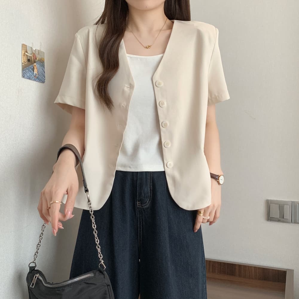 실사 여름 드레스 빅 사이즈 여성 의류 한국 스타일 chic 슬림해 보이는 V넥 싱글 줄 버튼 정장 맨위 m 4xl 200 kg 이미지 6