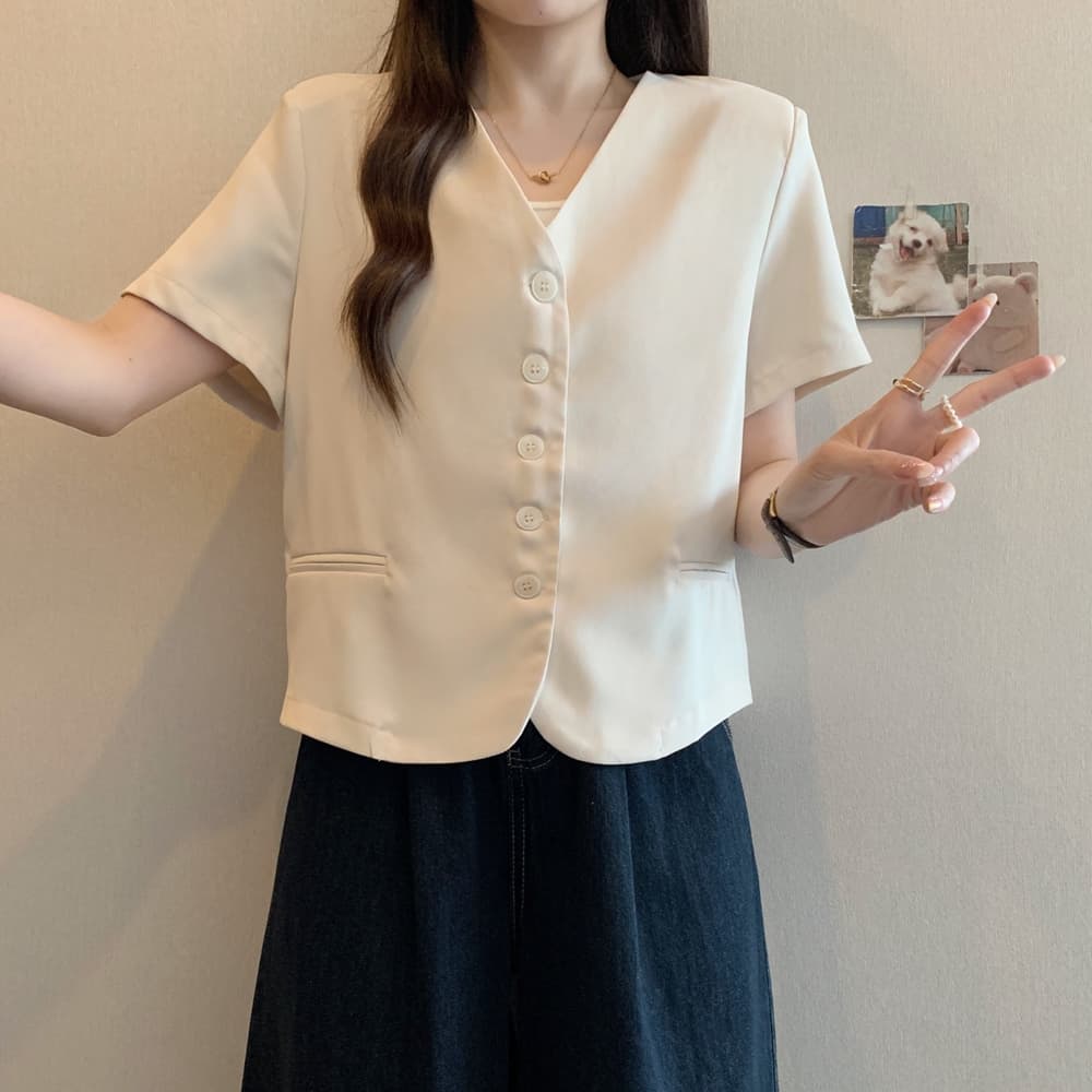 실사 여름 드레스 빅 사이즈 여성 의류 한국 스타일 chic 슬림해 보이는 V넥 싱글 줄 버튼 정장 맨위 m 4xl 200 kg 이미지 3