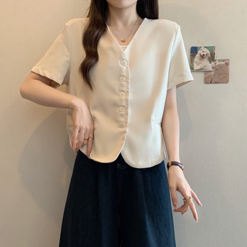 실사 여름 드레스 빅 사이즈 여성 의류 한국 스타일 chic 슬림해 보이는 V넥 싱글 줄 버튼 정장 맨위 m 4xl 200 kg 상세 이미지 2