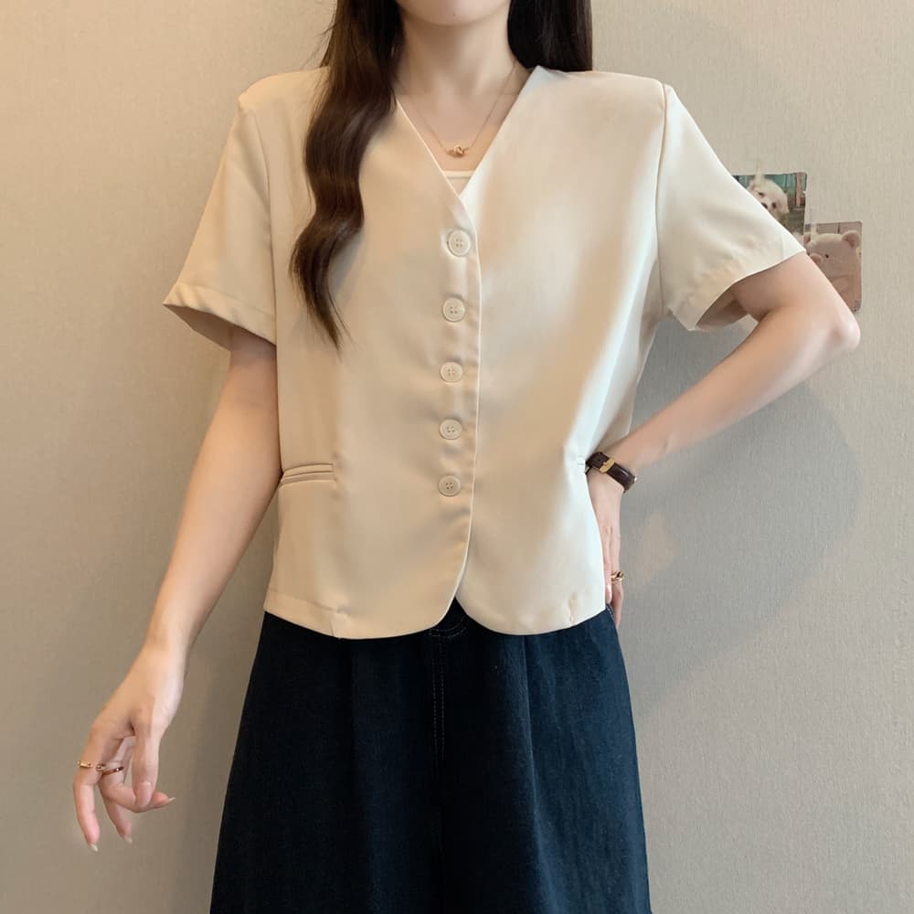 실사 여름 드레스 빅 사이즈 여성 의류 한국 스타일 chic 슬림해 보이는 V넥 싱글 줄 버튼 정장 맨위 m 4xl 200 kg 상세 이미지 4