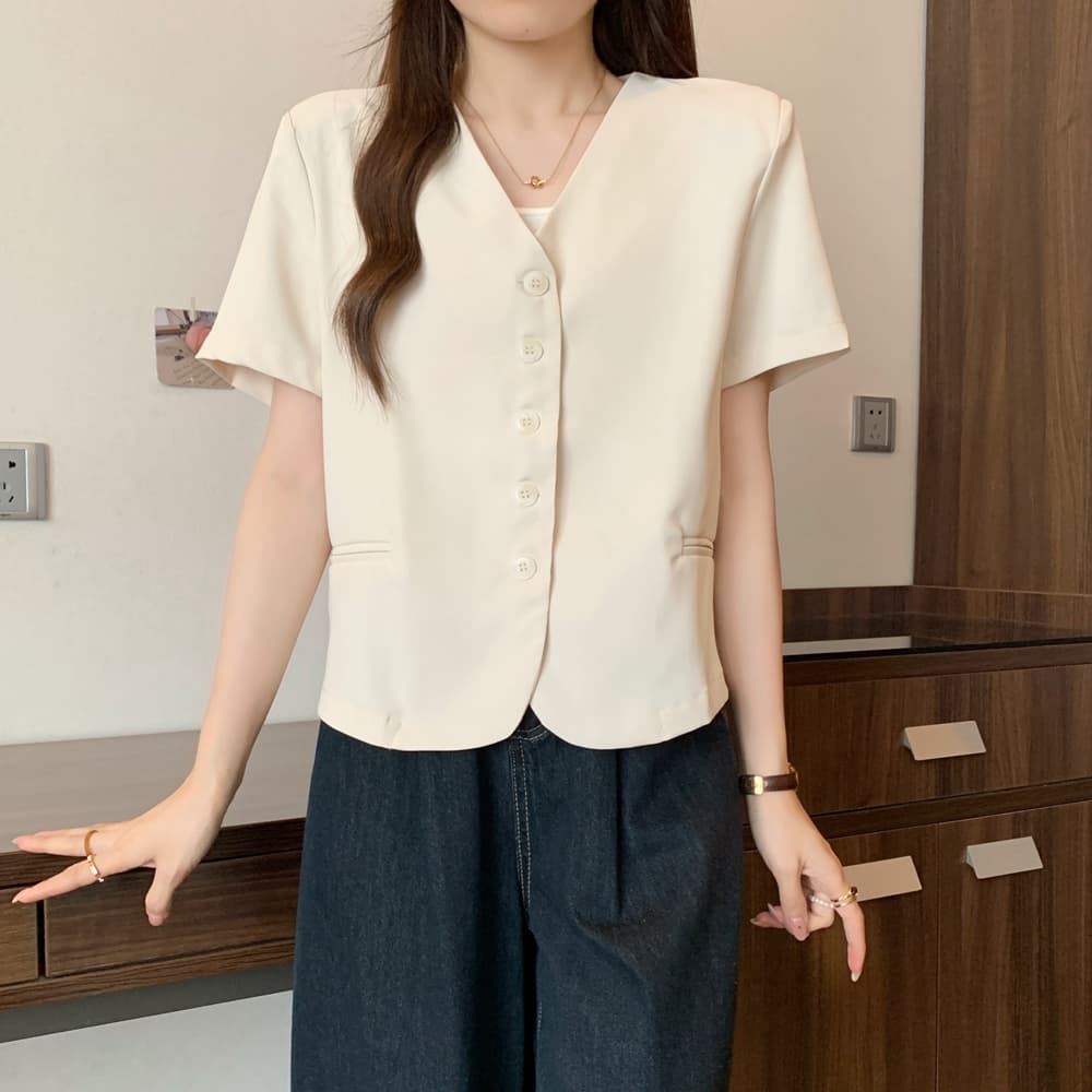 실사 여름 드레스 빅 사이즈 여성 의류 한국 스타일 chic 슬림해 보이는 V넥 싱글 줄 버튼 정장 맨위 m 4xl 200 kg 상세 이미지 6