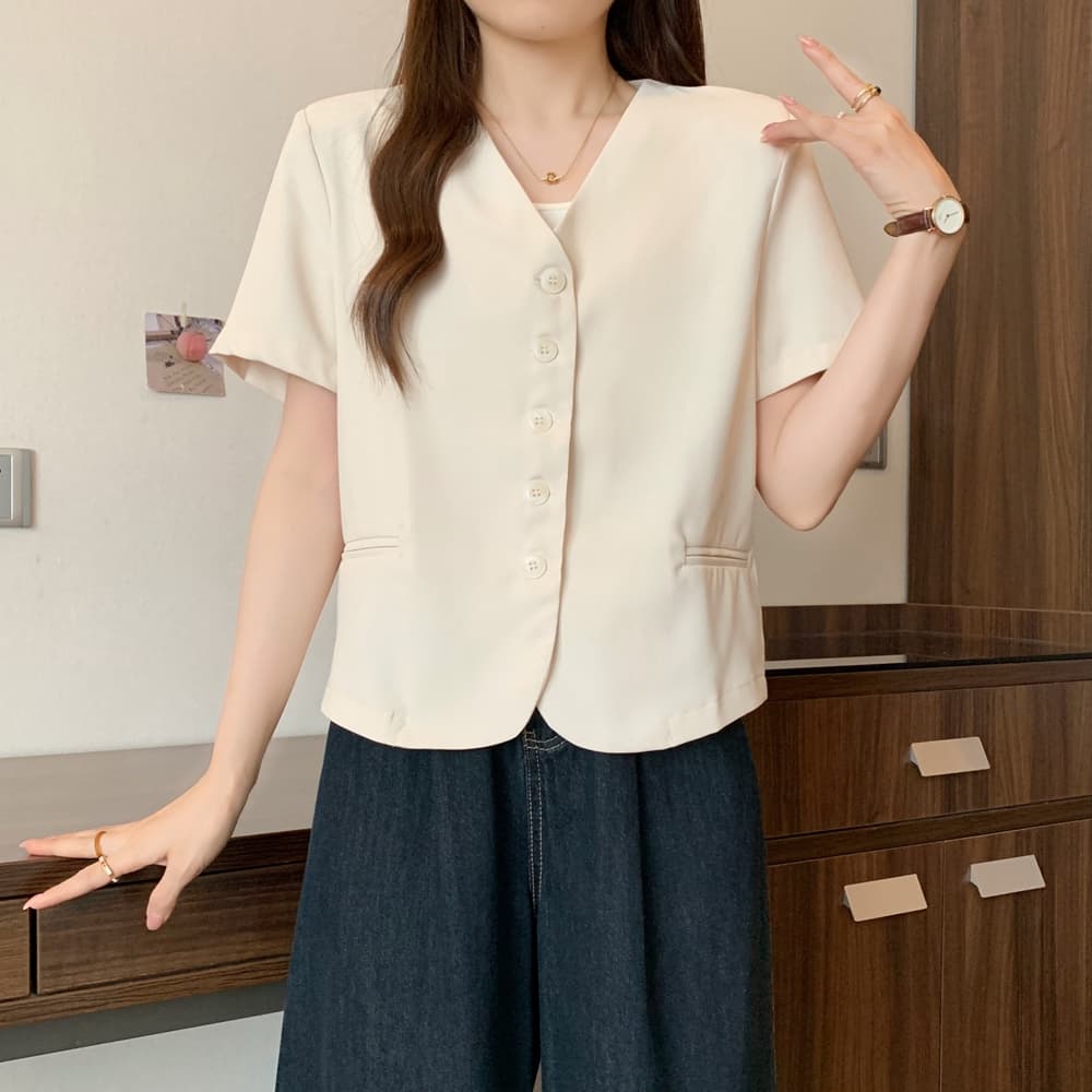 실사 여름 드레스 빅 사이즈 여성 의류 한국 스타일 chic 슬림해 보이는 V넥 싱글 줄 버튼 정장 맨위 m 4xl 200 kg 상세 이미지 7