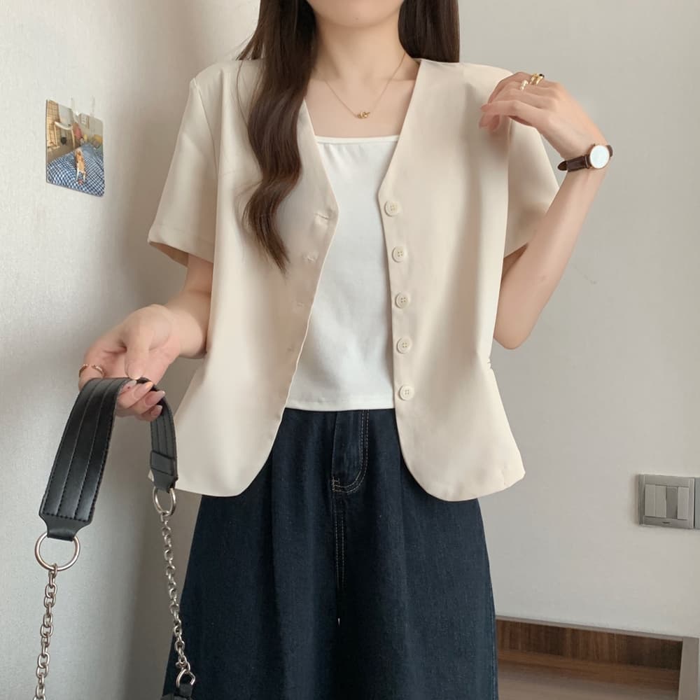 실사 여름 드레스 빅 사이즈 여성 의류 한국 스타일 chic 슬림해 보이는 V넥 싱글 줄 버튼 정장 맨위 m 4xl 200 kg 상세 이미지 10
