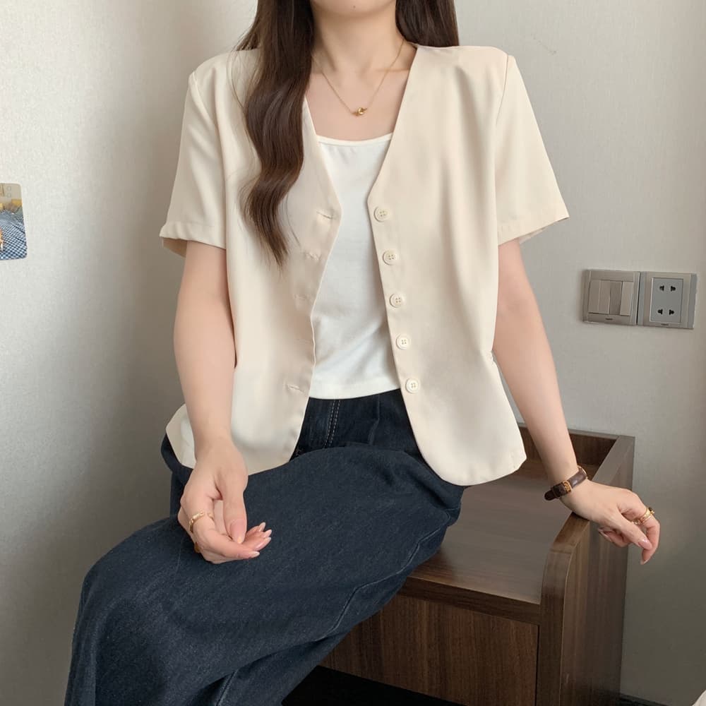 실사 여름 드레스 빅 사이즈 여성 의류 한국 스타일 chic 슬림해 보이는 V넥 싱글 줄 버튼 정장 맨위 m 4xl 200 kg 상세 이미지 12