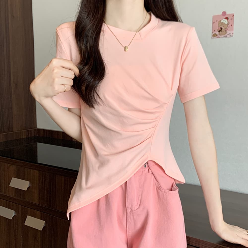 실사 원본 품질 테두리 빅 사이즈 여성 의류 지방 mm 검정색 불규칙 반팔 티셔츠 맨위 m-4xl200 근 이미지 4