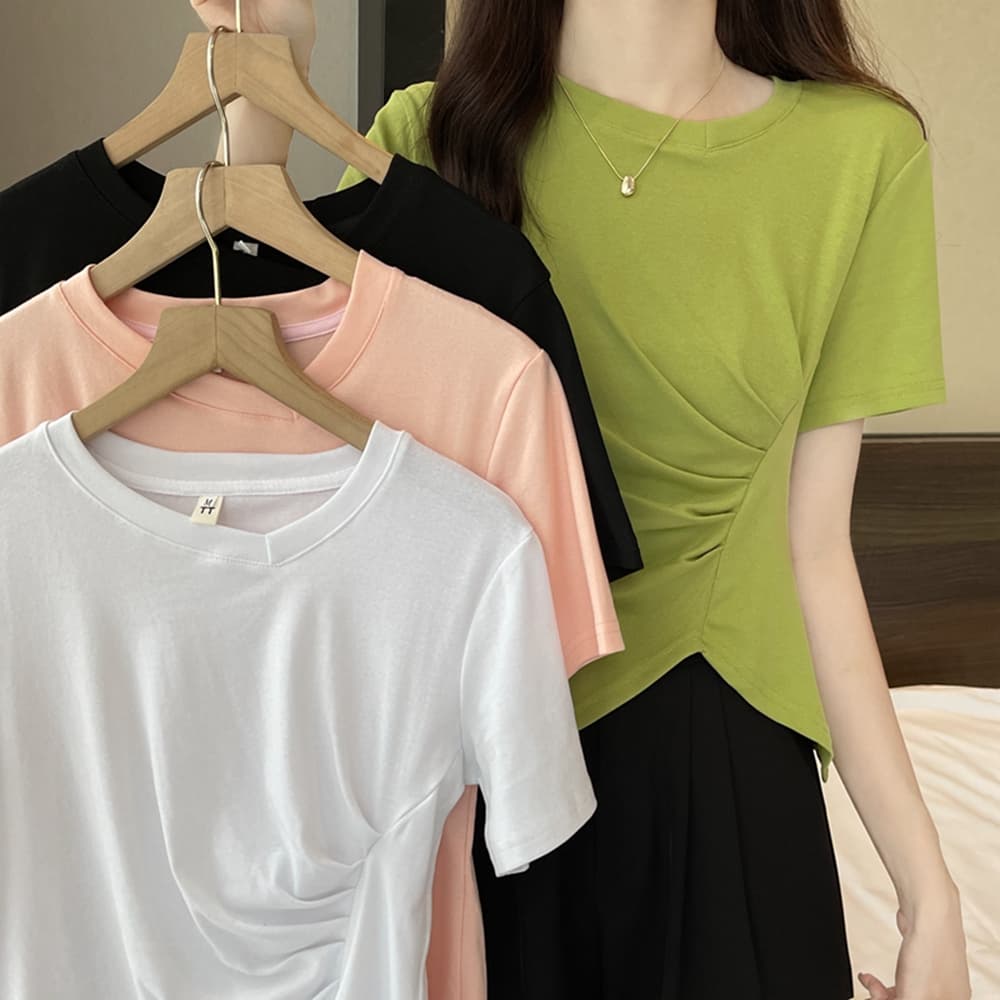 실사 원본 품질 테두리 빅 사이즈 여성 의류 지방 mm 검정색 불규칙 반팔 티셔츠 맨위 m-4xl200 근 상세 이미지 3