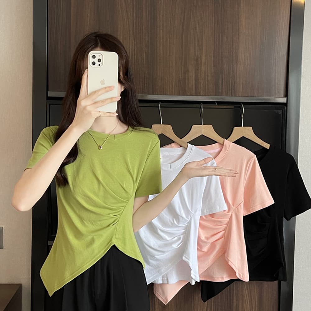 실사 원본 품질 테두리 빅 사이즈 여성 의류 지방 mm 검정색 불규칙 반팔 티셔츠 맨위 m-4xl200 근 상세 이미지 4