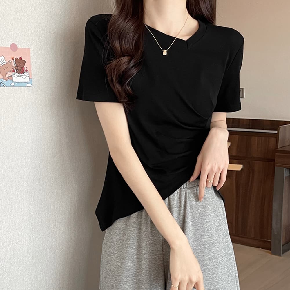 실사 원본 품질 테두리 빅 사이즈 여성 의류 지방 mm 검정색 불규칙 반팔 티셔츠 맨위 m-4xl200 근 상세 이미지 38