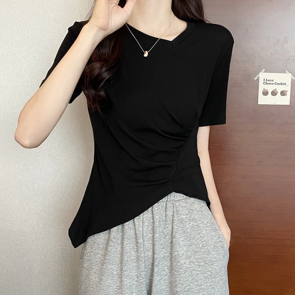 실사 원본 품질 테두리 빅 사이즈 여성 의류 지방 mm 검정색 불규칙 반팔 티셔츠 맨위 m-4xl200 근 상세 이미지 40