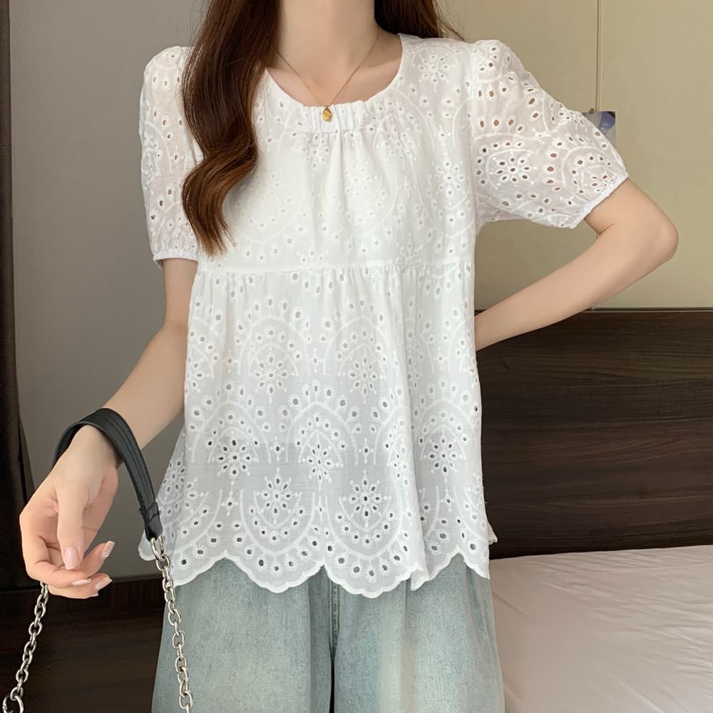 실사 여름 새로운 자수 맨위 화이트 디자인 센스 캐주얼 다용도 외국 가스 홀로우 아웃 반팔 셔츠 m-4xl200 근 상세 이미지 10
