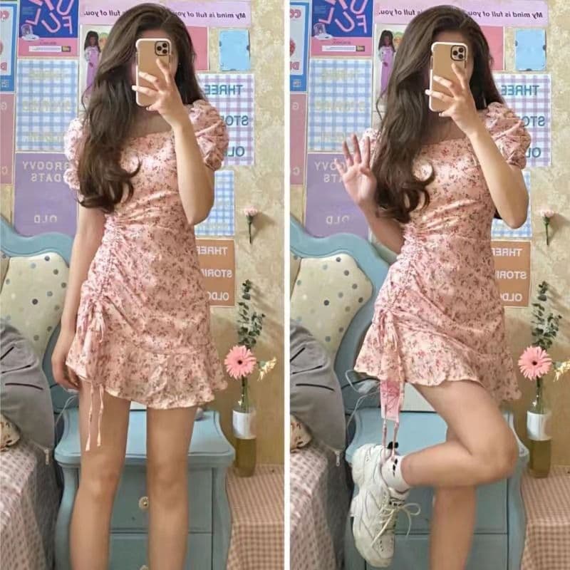 여름 드레스 빅 사이즈 여성 의류 꽃무늬 지방 mm 달콤한 미국 칼라 허리 수축 슬림해 보이는 요정 드레스 m 4xl 200 kg 이미지 4